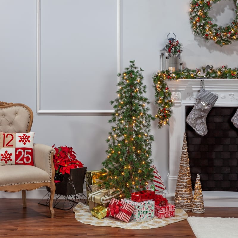 5 Foot High Pre Lit Alpine Tree with Clear White LED Lights