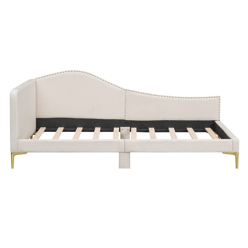 Twin Size Upholstered Daybed with Headboard and Armrest,Support Legs