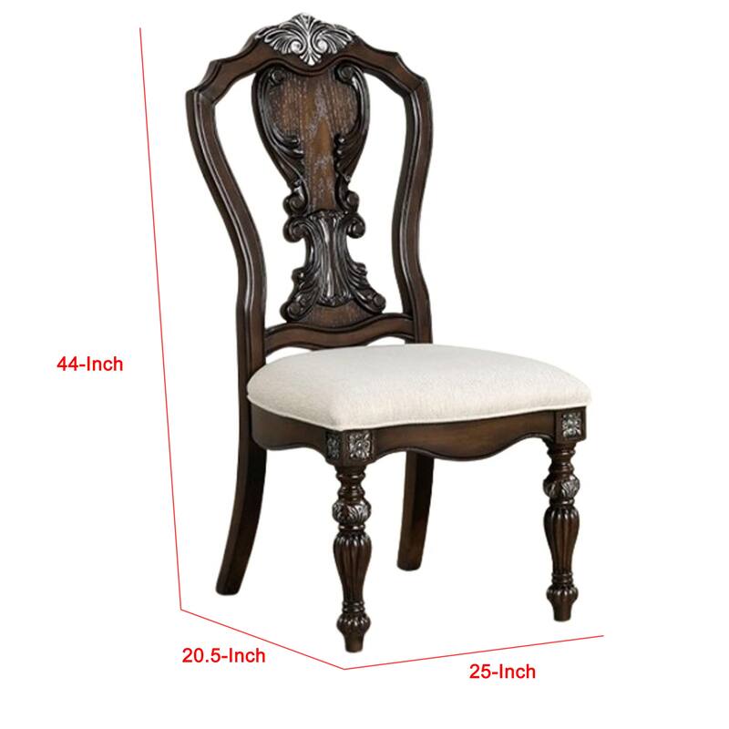 Naddy Side Dining Chair Set of 2, Ornate Carved Dark Brown Wood