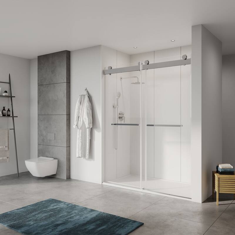 Sliding Frameless Shower Door with 3/8 Inch (10mm) Thick Tampered Glass - 72" * 76" - Chrome