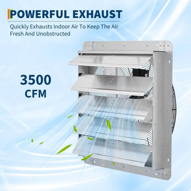 Industrial Wall Mounted Exhaust Fan, Automatic Aluminum Shutters with 5ft Power Cord