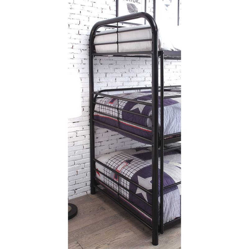 Zord Transitional Twin Metal Triple Bunk Bed with Slatted Guardrails by Furniture of America