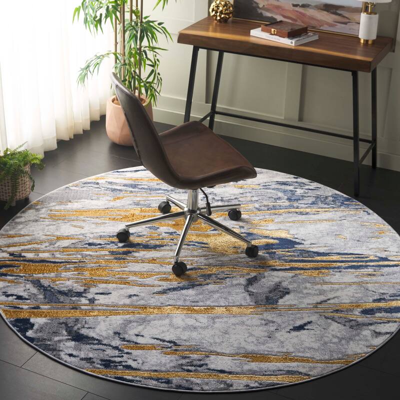 SAFAVIEH Amelia Valdina Modern & Contemporary Rug - 6'7" Round - Ivory/Gold