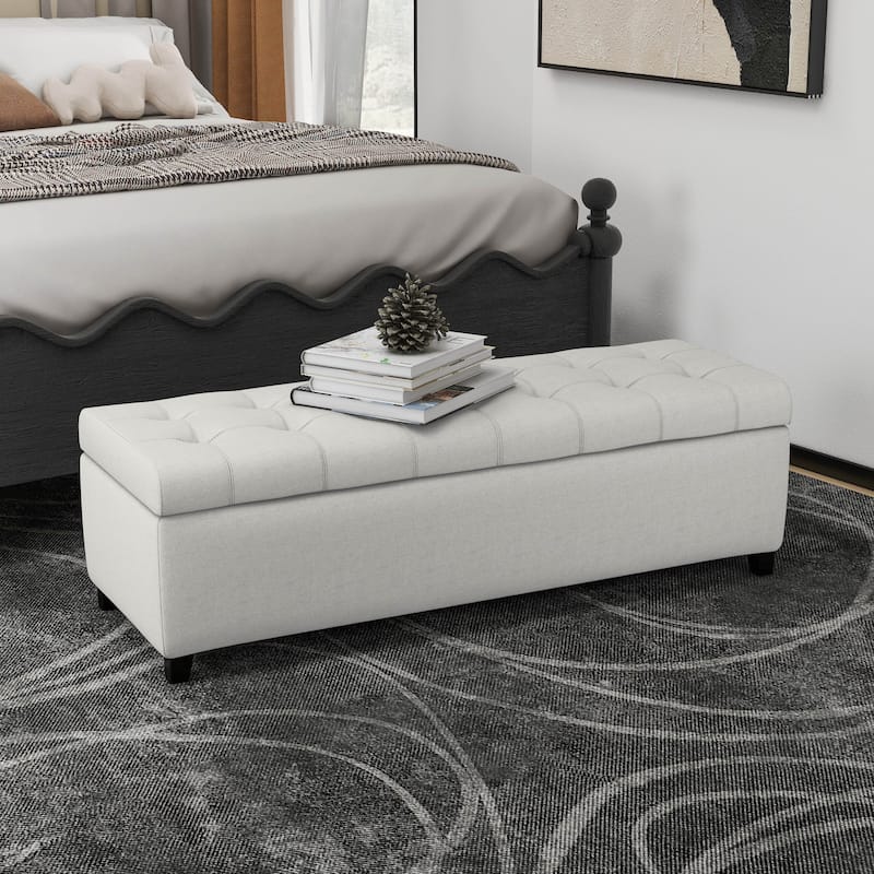50.75" Storage Ottoman Bench, Tufted Ottoman with Storage for Living Room, Large End of Bed Ottomans, Modern Entryway Benchs