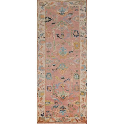 Pink Oushak Indian Runner Rug Hand-Knotted Wool Carpet - 2'6"x 7'11"