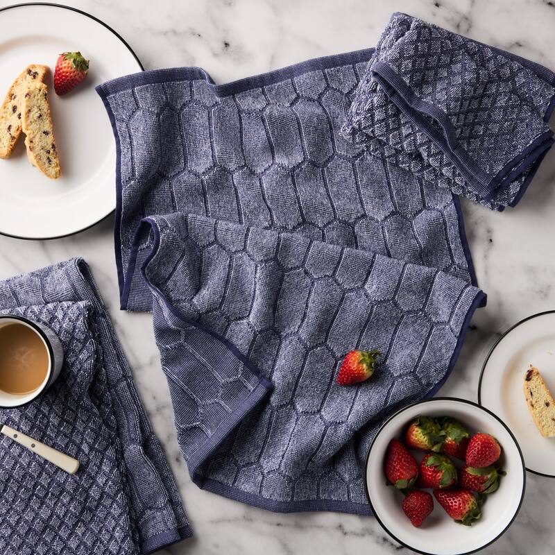 MARTHA STEWART Honeycomb Chambray Textured Kitchen Towel 4-Pack Set