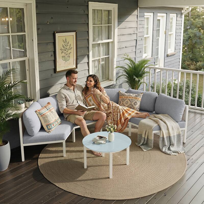 Outdoor Half Moon Curved Sofa Rattan Sectional Sofa Patio Outdoor Conversation Sets