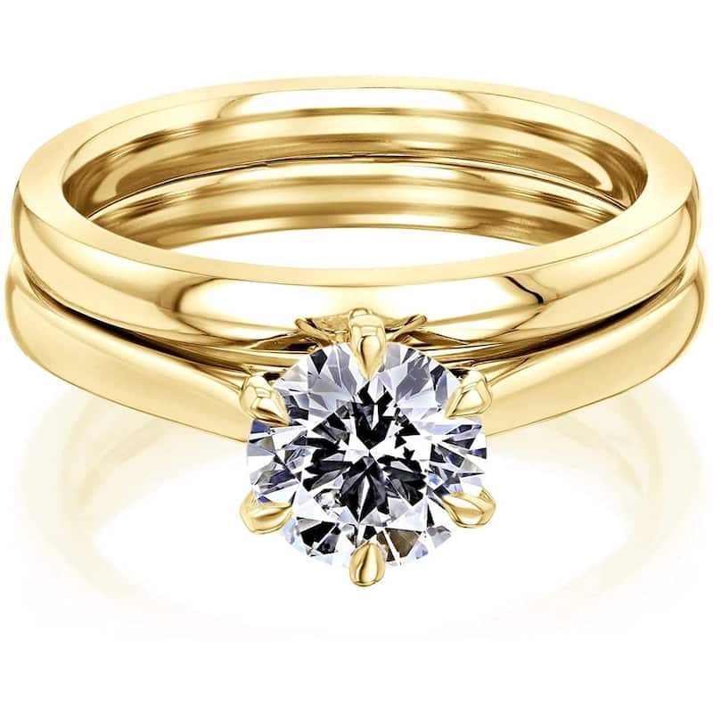 Annello by Kobelli 14k Gold 1ct Certified Lab Grown Diamond 6-Prong Solitaire Bridal Set (IJ/SI) - Yellow - 9.5