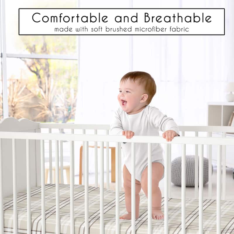 Sweet Jojo Designs Boho Teddy Bear Boy, Girl, Gender Neutral 2 Pack Fitted Crib Sheets -Taupe Plaid & Brown, Watercolor, Classic
