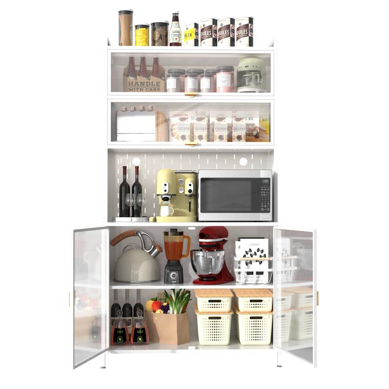 Anmytek 73'' Gray Metal Kitchen Pantry Cabinet with Shelves Enclosed Storage for Kitchen, Dining Room