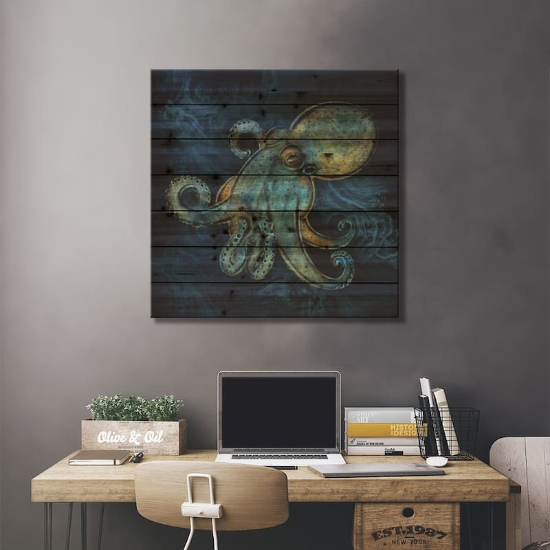 Mykonos Octopus Print On Wood by Thomas Little - Multi-Color