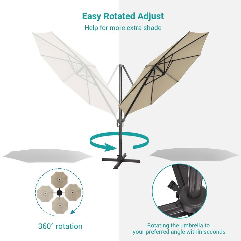 BONOSUKI 11FT Cantilever Patio Umbrella 360 Rotation Angle Adjustment