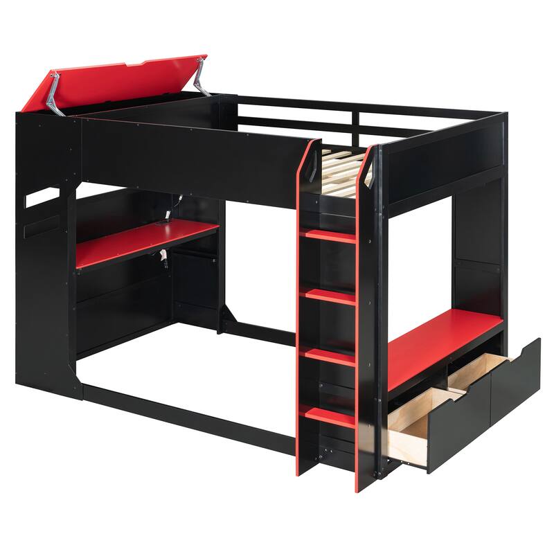 Gaming Loft Bed with Adjustable Desk