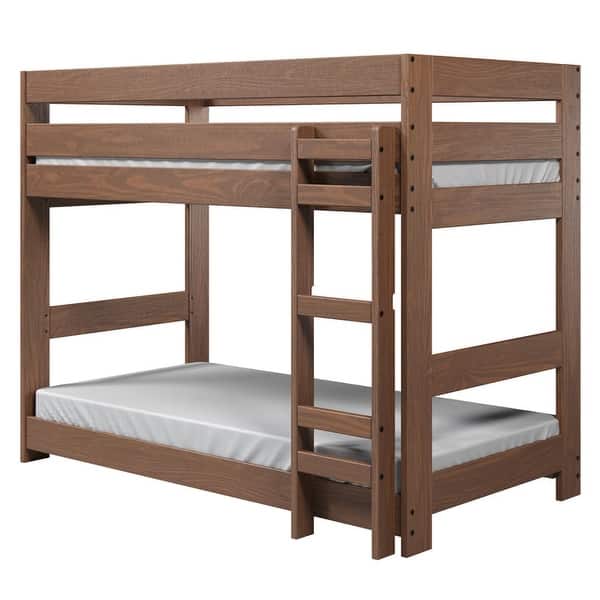 slide 2 of 2, Double Twin One-Piece Bunk Bed with Ladder Mahogany