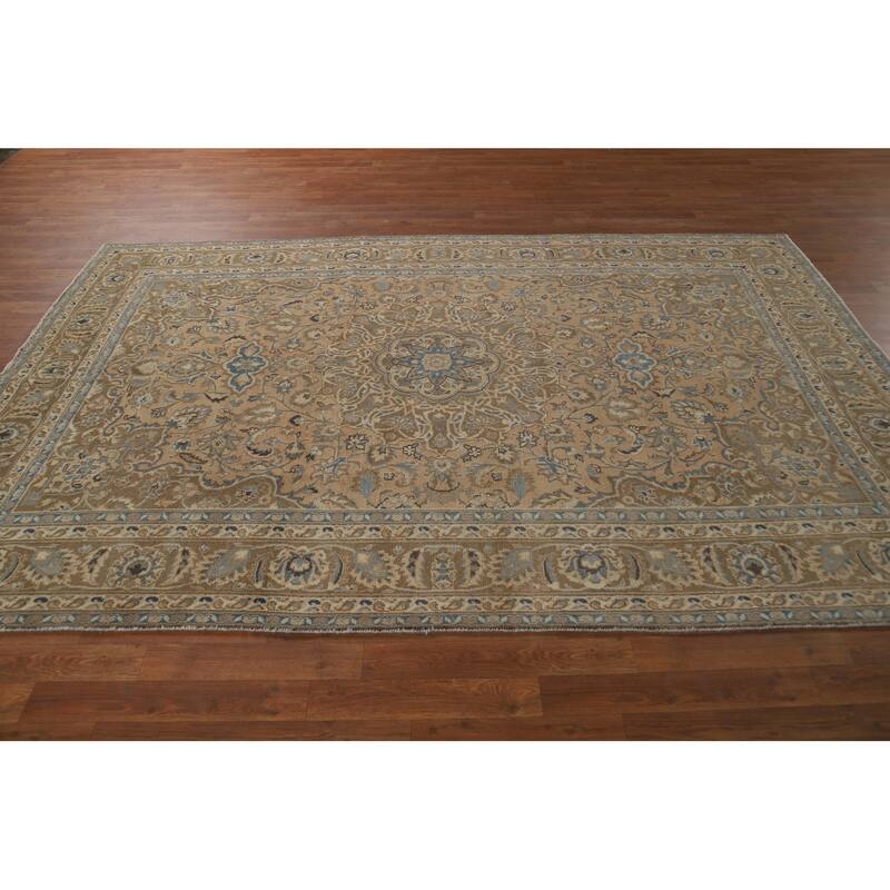 Traditional Mashad Persian Vintage Area Rug Handmade Wool Carpet - 6'2" x 9'3"