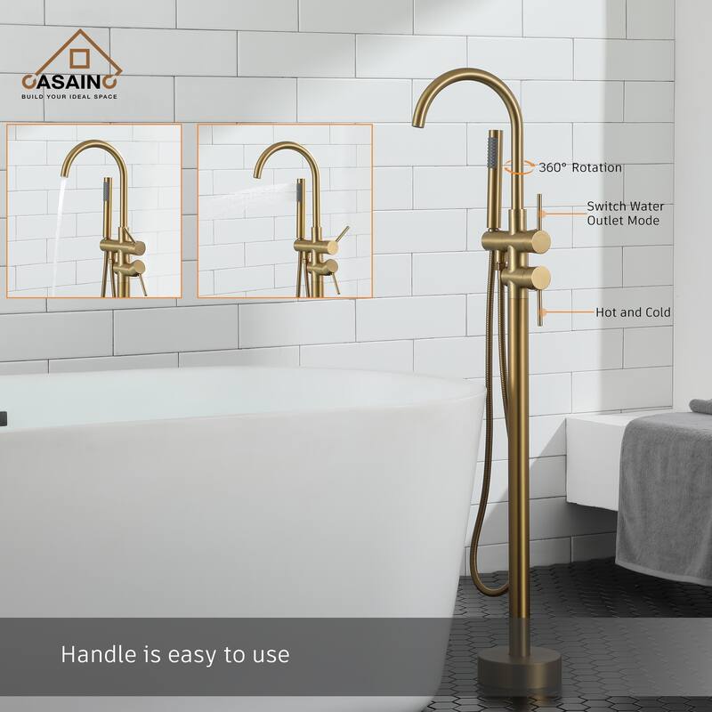 CASAINC 2-Handle Residentail Freestanding Bathtub Faucet with Hand Shower