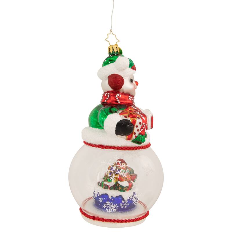 Chilly Cheery Snowman Presents Glass Christmas Ornament 1021014