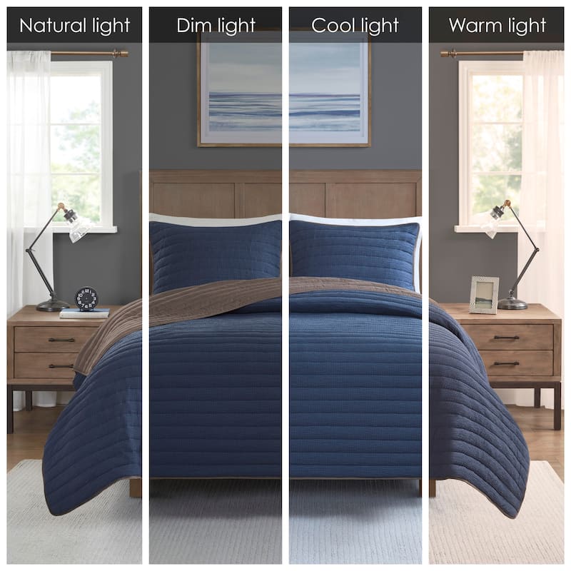 Madison Park Cameron 3 Piece Crinkled Microfiber Quilt Set