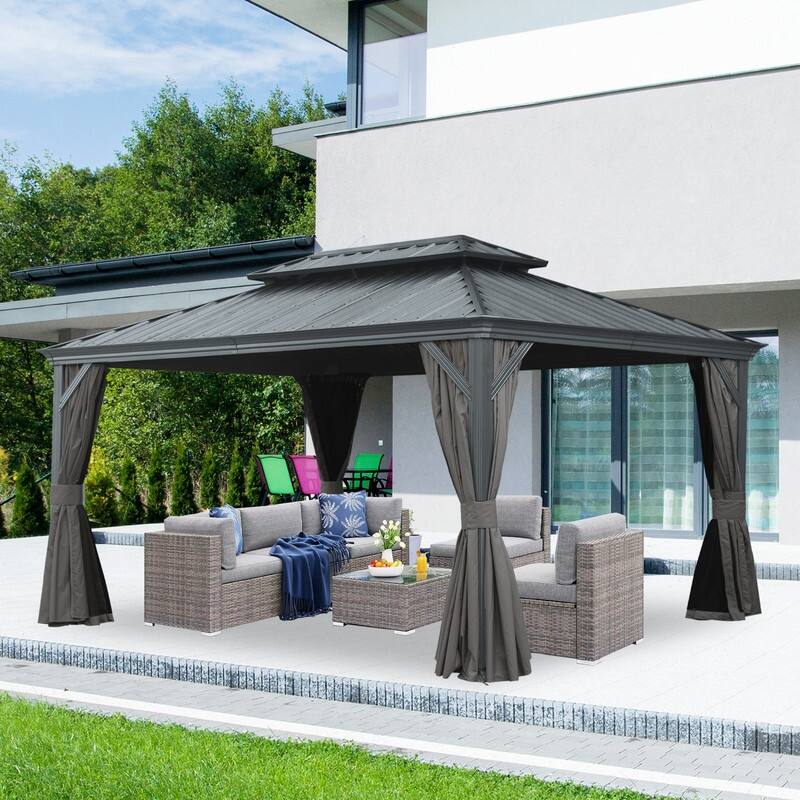 Domi Hardtop Gazebo with Galvanized Steel Double Roof and Aluminum Frame - 12'x18' - Dark Grey