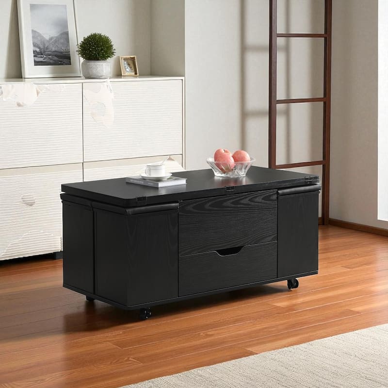 Multi-Functional Lift-Top Coffee Table with Hidden Storage, 4 Stools & Casters, Modern Center Table for Small Spaces