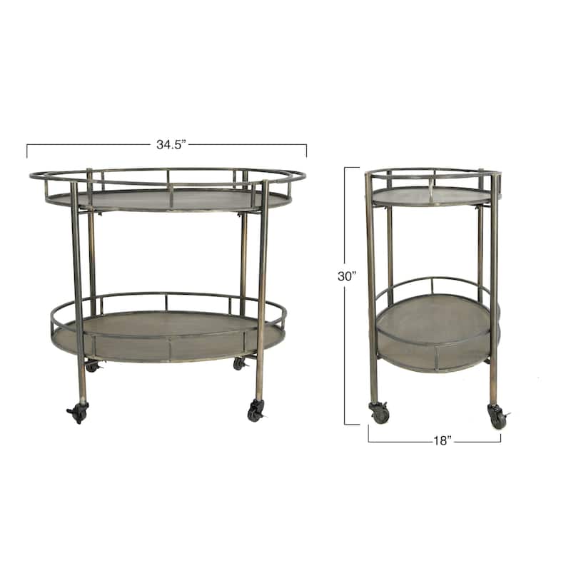 Oval 2-Tier Metal Bar Cart with Wheels