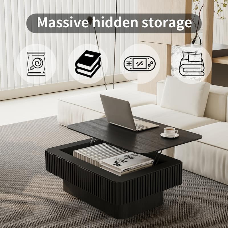 Modern Fluted Lift-top Coffee Table with Storage and Adjustable Height,for Living Spaces