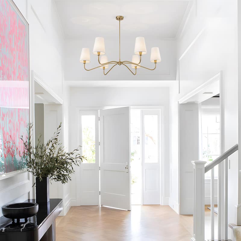 Starsky 6-Light Modern Classic Chandelier with White Linen Shades