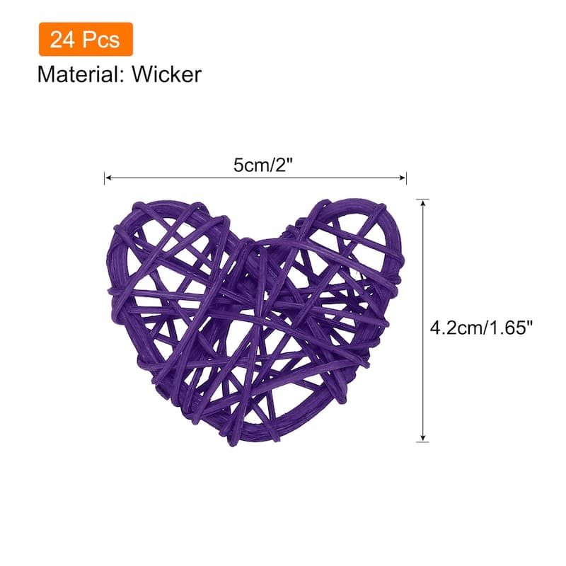 8Pcs Heart Rattan Ball Vase Filler Home Decoration 2 in - Dark Purple