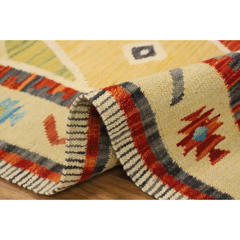 Hand Woven Oriental 100% Wool Carpet Southwestern Tribal Multi-Colored Kilim Runner Rug - 9' 7'' X 2' 6''