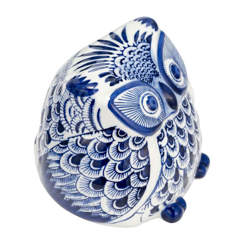 Sagebrook Home Stoneware Ceramic Owl Figurine with Intricate Hand-Painted Detailing