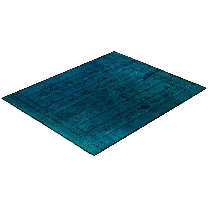 Overton Hand Knotted Wool Vintage Inspired Modern Contemporary Overdyed Blue Area Rug - 9' 2" x 11' 1"