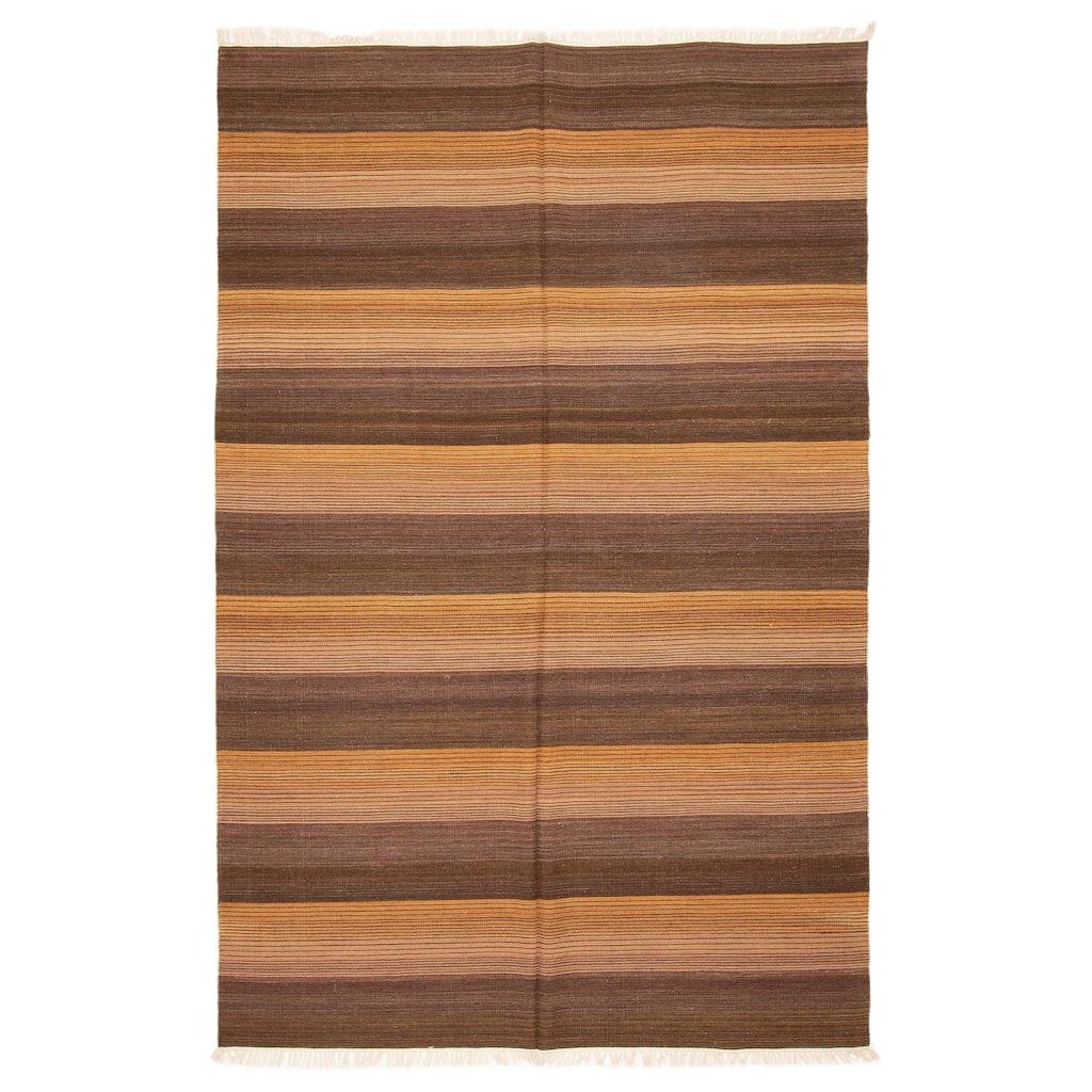 ECARPETGALLERY Flat-Weave Boho Brown Wool Kilim - 6'0 x 9'0