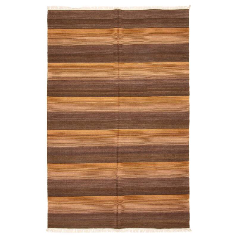ECARPETGALLERY Flat-Weave Boho Brown Wool Kilim - 6'0 x 9'0 - Brown - 6'0 x 9'0