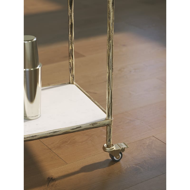 Signature Design by Ashley Plattfield Gold/Clear Bar Cart - 28" W x 14.5" D x 31.63" H
