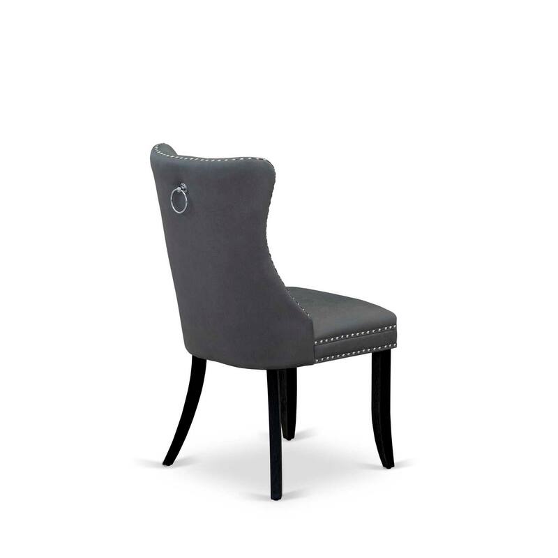 Parsons Dining Chairs Set of 2 - Gray Faux Leather Padded Chairs with Nailhead Trim
