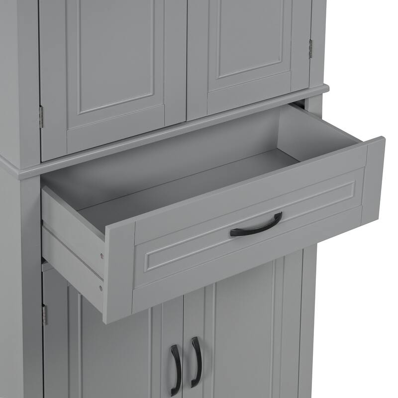 Anti-tipping MDF Floor Cabinet Tall Free Standing Storage Cabinet with Doors, Drawers and Adjustable Shelf for Bathroom Kitchen