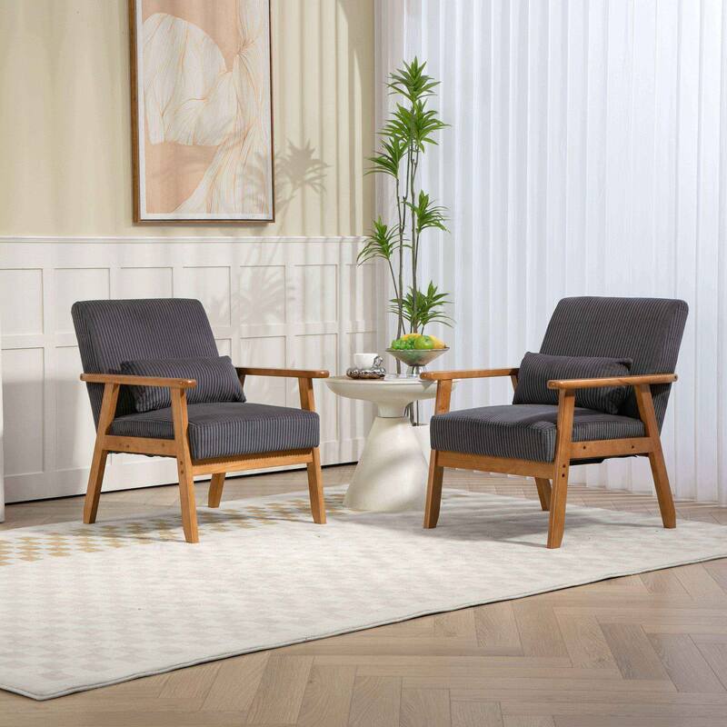 Velvet fabric armchair Solid wood frame leisure chair for the living room bedroom a set of two - Grey