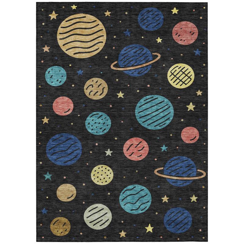 Machine Washable Indoor/ Outdoor Modern Planets Chantille Rug