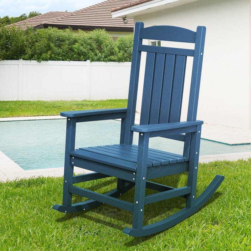 High-Back Oversized Plastic Rocking Chair –Stable & Smooth Glide - Navy Blue
