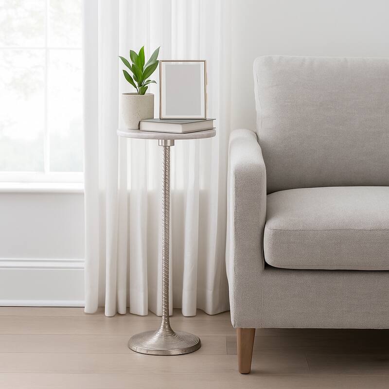 Metal and Stone Accent Table with Aluminum Base - Modern Stylish Side Table for Home Decor