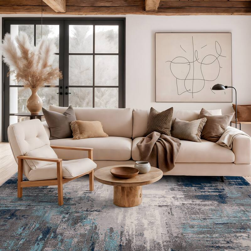 World Rug Gallery Bari Contemporary Abstract Art Area Rug - 5' x 7' - Blue - Runner