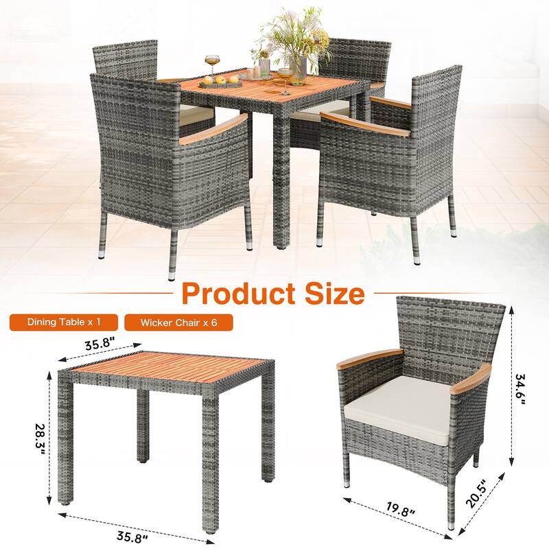 5-Piece Outdoor Wicker Dining Set with Wood Desktop Table and Chairs - N/A