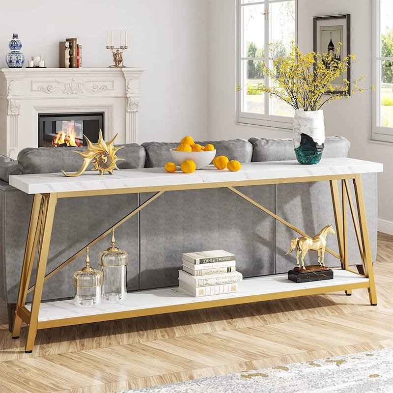 70.9 Inch Extra Long Sofa Table, Industrial Entry Console Table - Gold