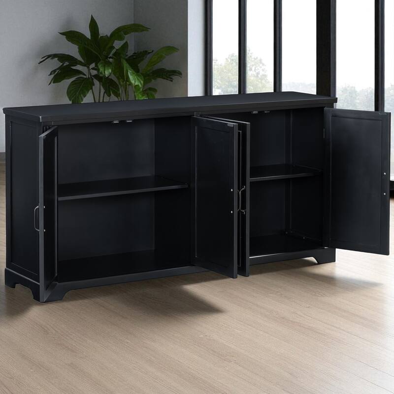 62.8" Rustic Wood Sideboard with Solid Pine Doors, Adjustable Shelves and Metal Handles for Hallway or Kitchen