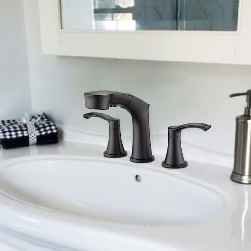 Adjustable Temperature Pull Out Sprayer Bathroom Faucet - Matte Black