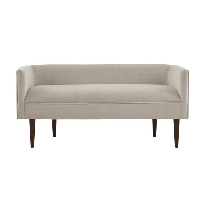 Roomfitters 49-Inch Upholstered Velvet Accent Bench, Solid Wood Legs in Morocco Finish, Cream