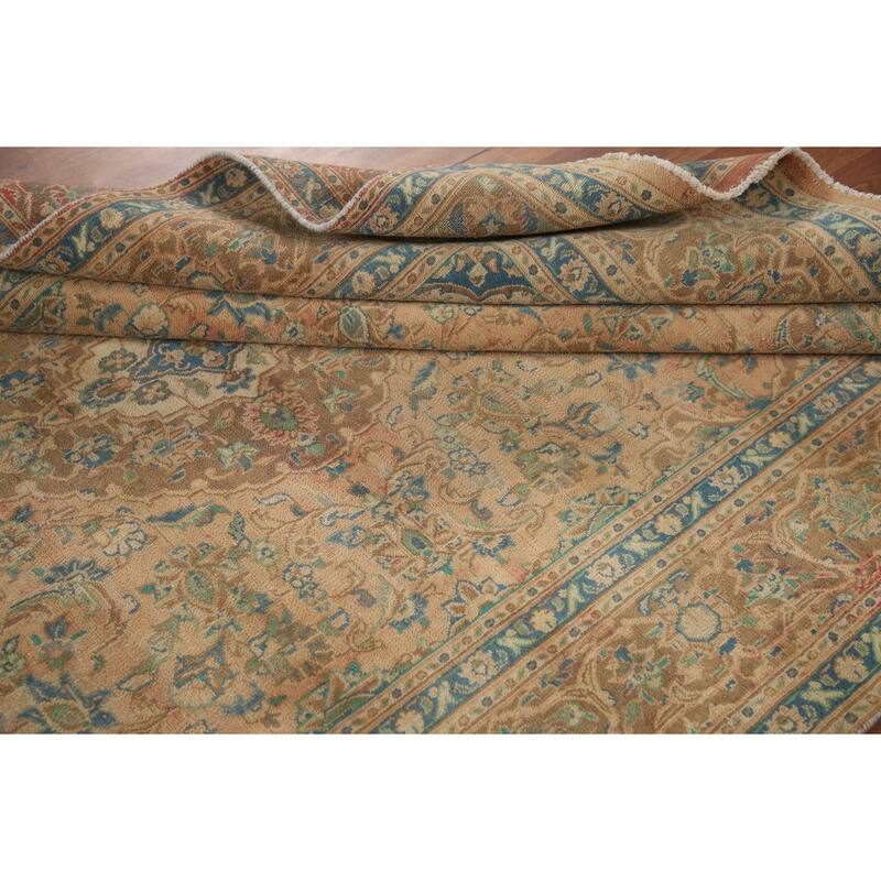 Hand Knotted Oriental 100% Wool Carpet Traditional Floral Oranges & Rust Mashad Area Rug - 9' 6'' X 6' 3''