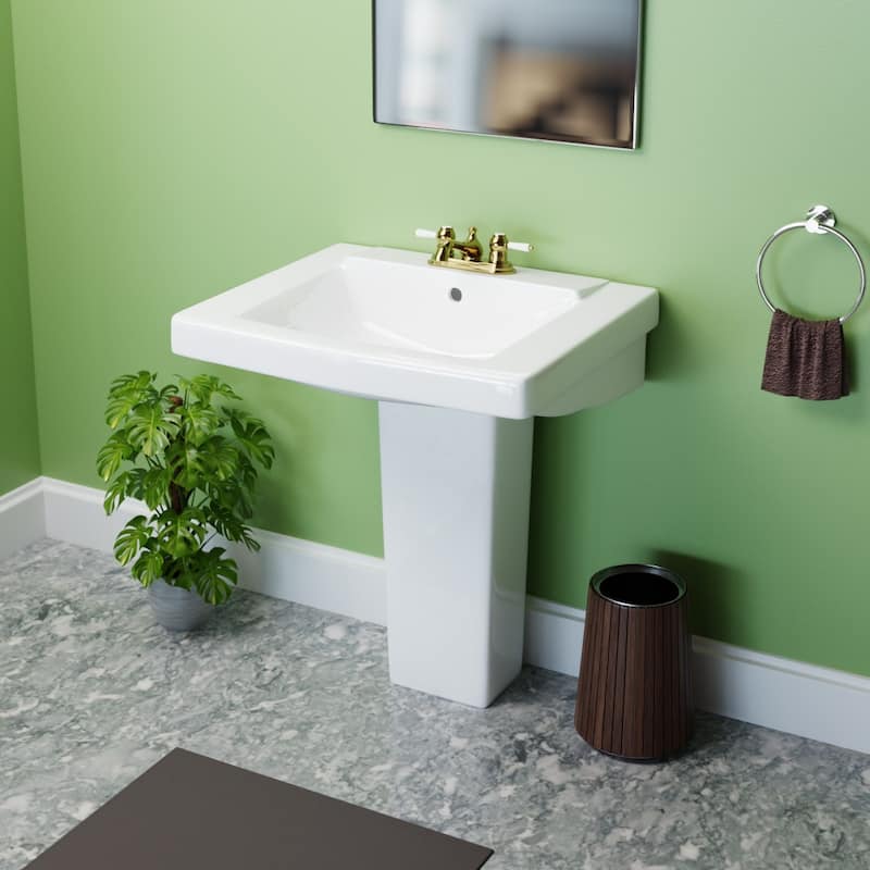 WeeWash Child Pedestal Sinks 16" Wide White Porcelain Pedestal Sink with Centerset Faucet Holes (Set of 2) Renovators Supply