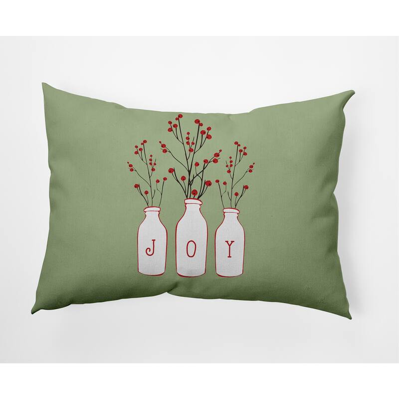 Joy Christmas Indoor/Outdoor Throw Pillow - 14" x 20" - Green