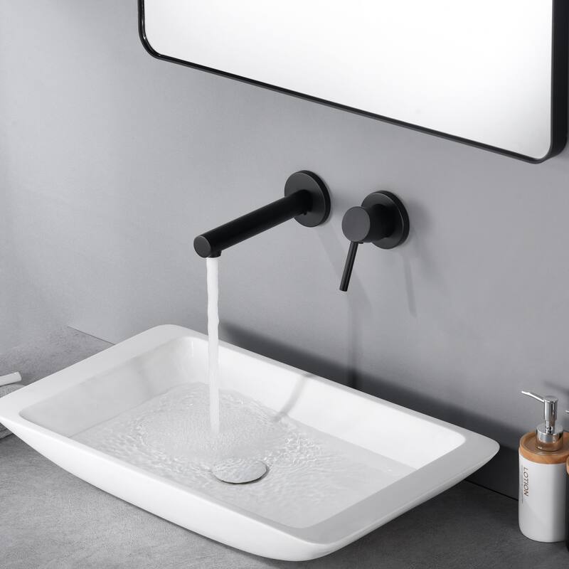 Single Handle Matte Black Wall Mount Bathroom Sink Faucet with Roughin